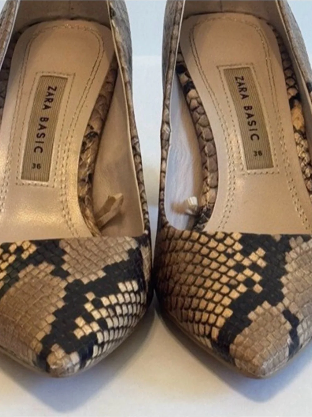 Zara Snake-Print Pointed Block Heel Pumps - Brown/Black
